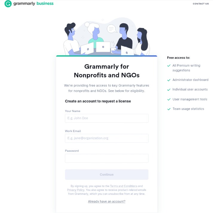 Grammarly premium free for NGOs and non profit organization 