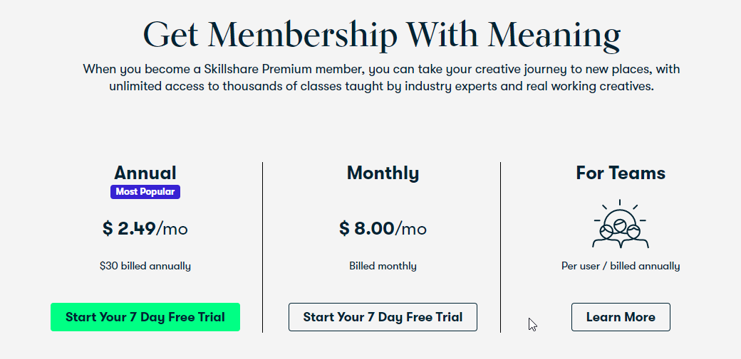 skillshare plans and pricing