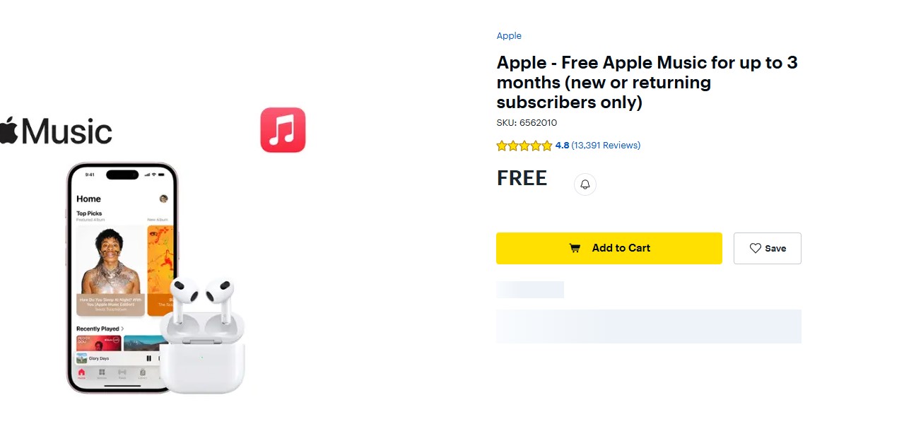 free apple music 3 months with best buy link