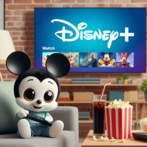 a picture of a cartoon mouse watching disney+