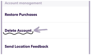 a picture pointing delete account option