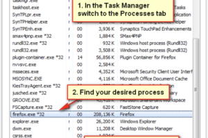 a picture showing steps to end a process or software using task manager