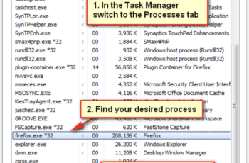 a picture showing steps to end a process or software using task manager